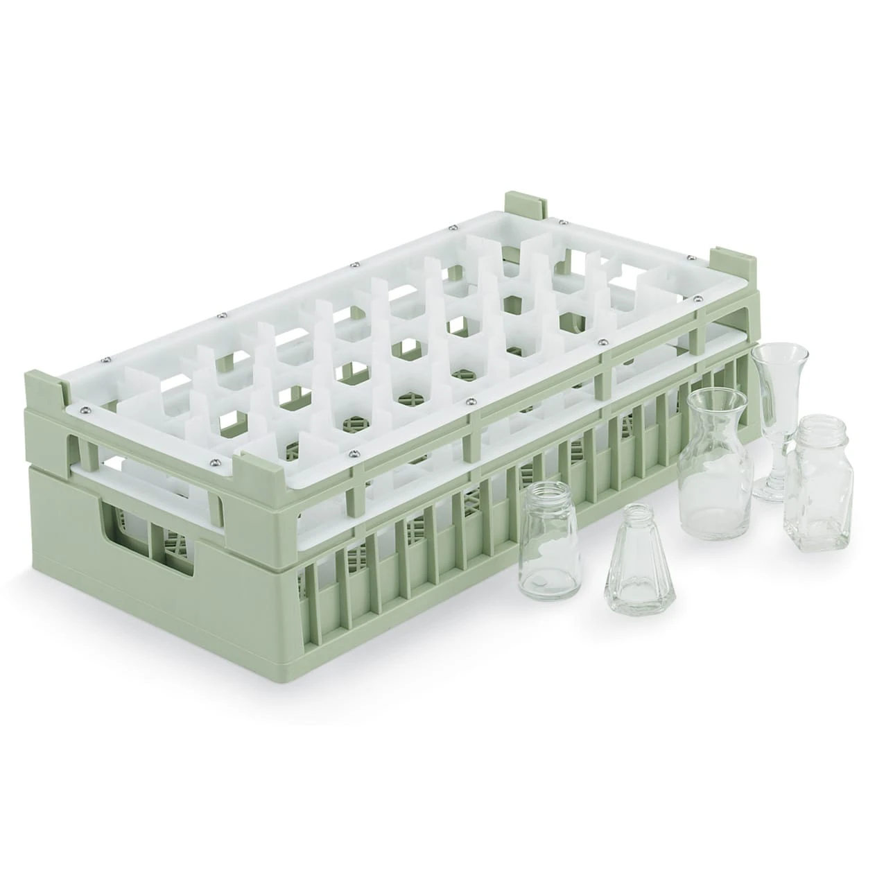 Vollrath 5281510 Light Green Half Size Short 32-Compartment Glass Rack 1 Vollrath 5281510 Light Green Half Size Short 32-Compartment Glass Rack