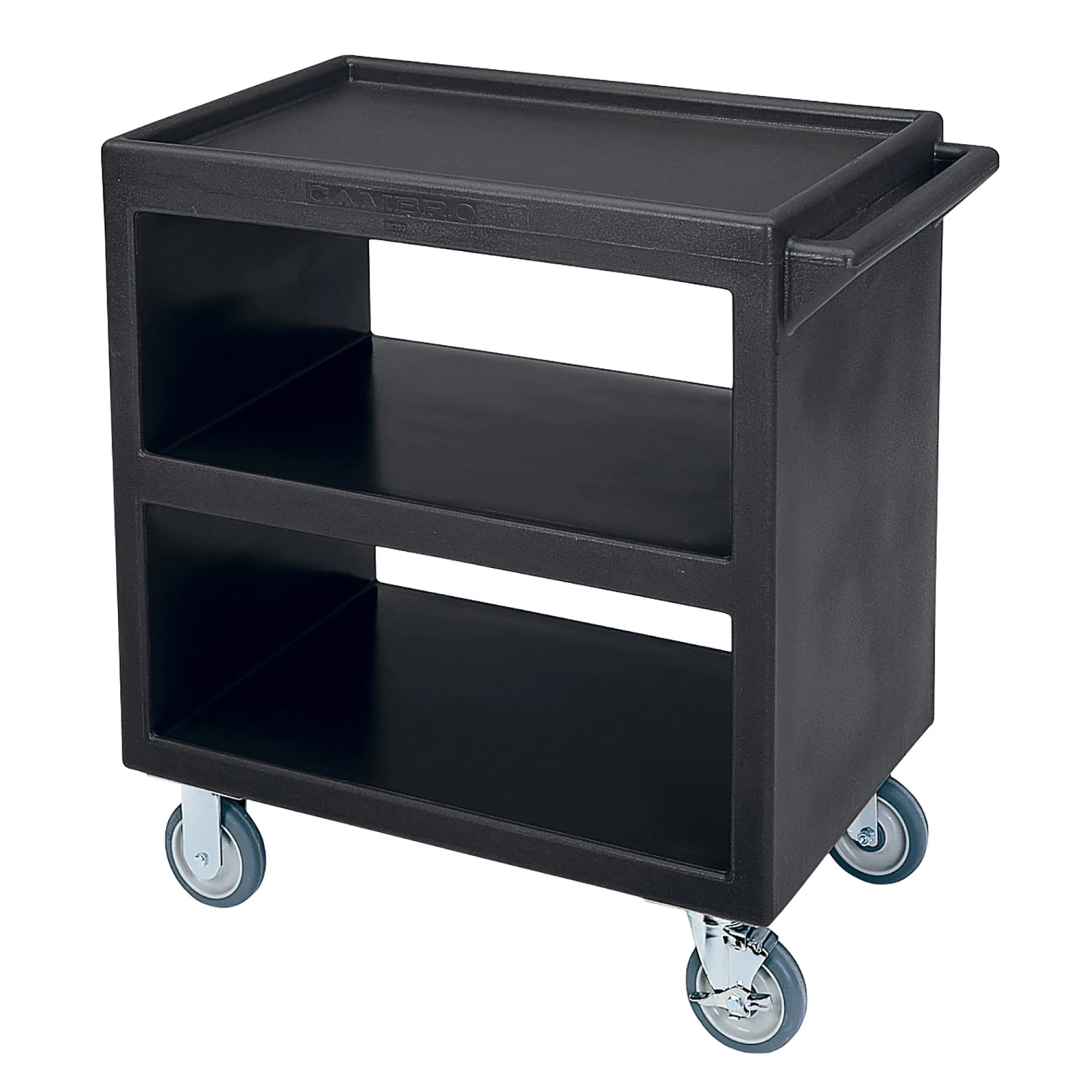 Cambro BC230110 Black Open Side 3-Shelf Service Cart 1 Cambro BC230110 Black Open Side 3-Shelf Service Cart