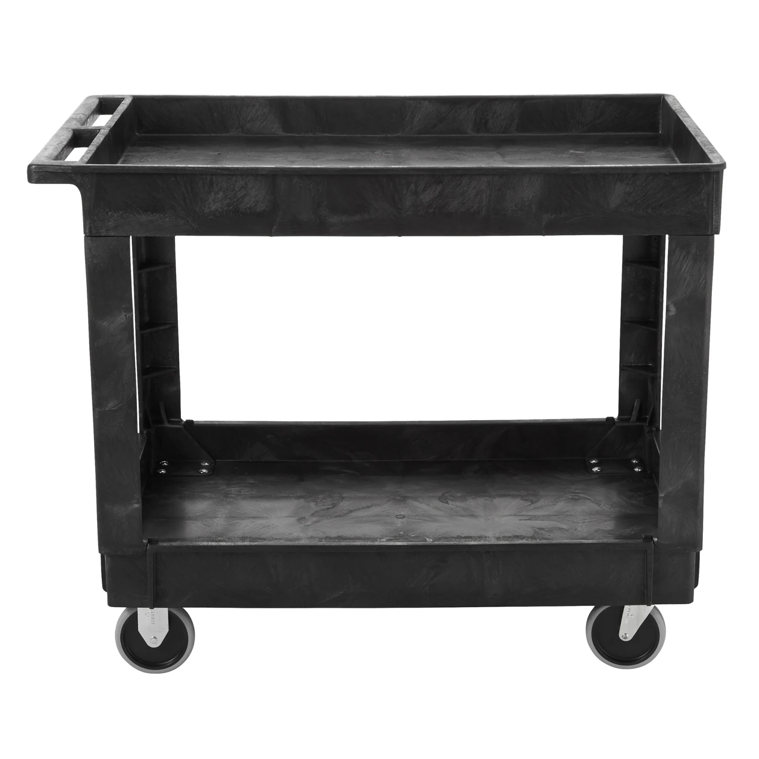 Rubbermaid FG9T6700BLA Black 2-Shelf Utility Cart 1 Rubbermaid FG9T6700BLA Black 2-Shelf Utility Cart