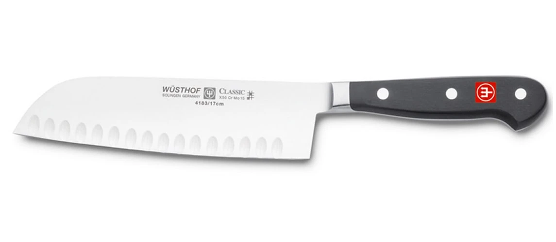 Wusthof 4183-7 Classic Carbon S/S 6-1/2" Hollow Forged Santoku Knife 1 Wusthof 4183-7 Classic Carbon S/S 6-1/2" Hollow Forged Santoku Knife