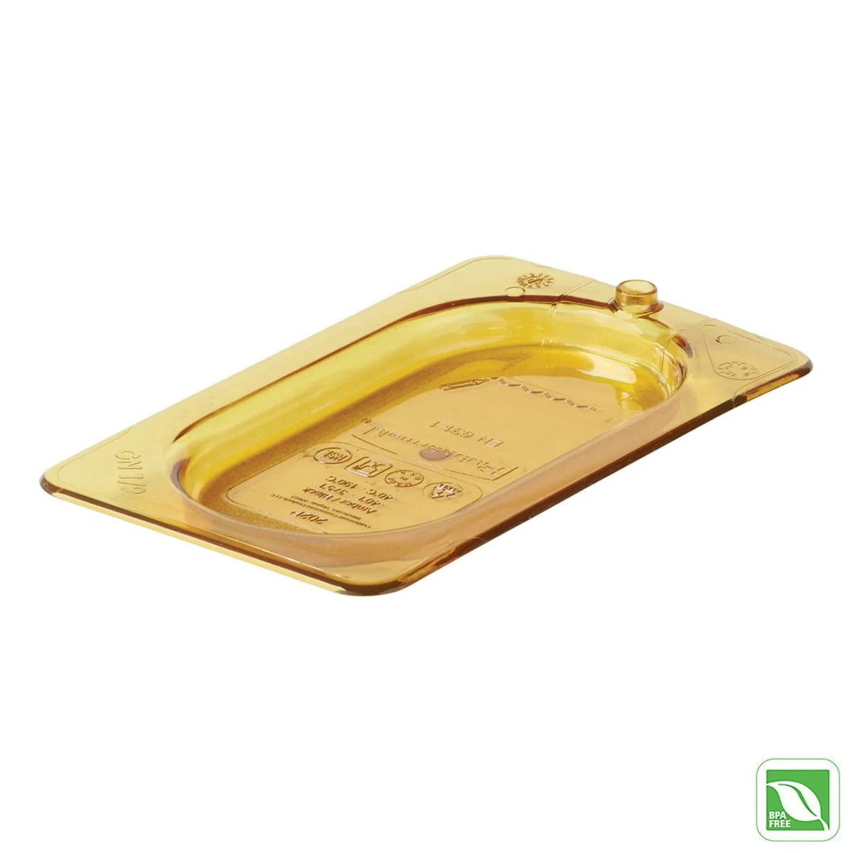 Rubbermaid FG202P23AMBR Sulf-X 1/9 Size Hot Food Pan Cover W/ Peg Hole 1 Rubbermaid FG202P23AMBR Sulf-X 1/9 Size Hot Food Pan Cover W/ Peg Hole