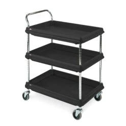 Metro BC2030-3DBL Black Polymer Deep Ledge 3-Shelf Utility Cart