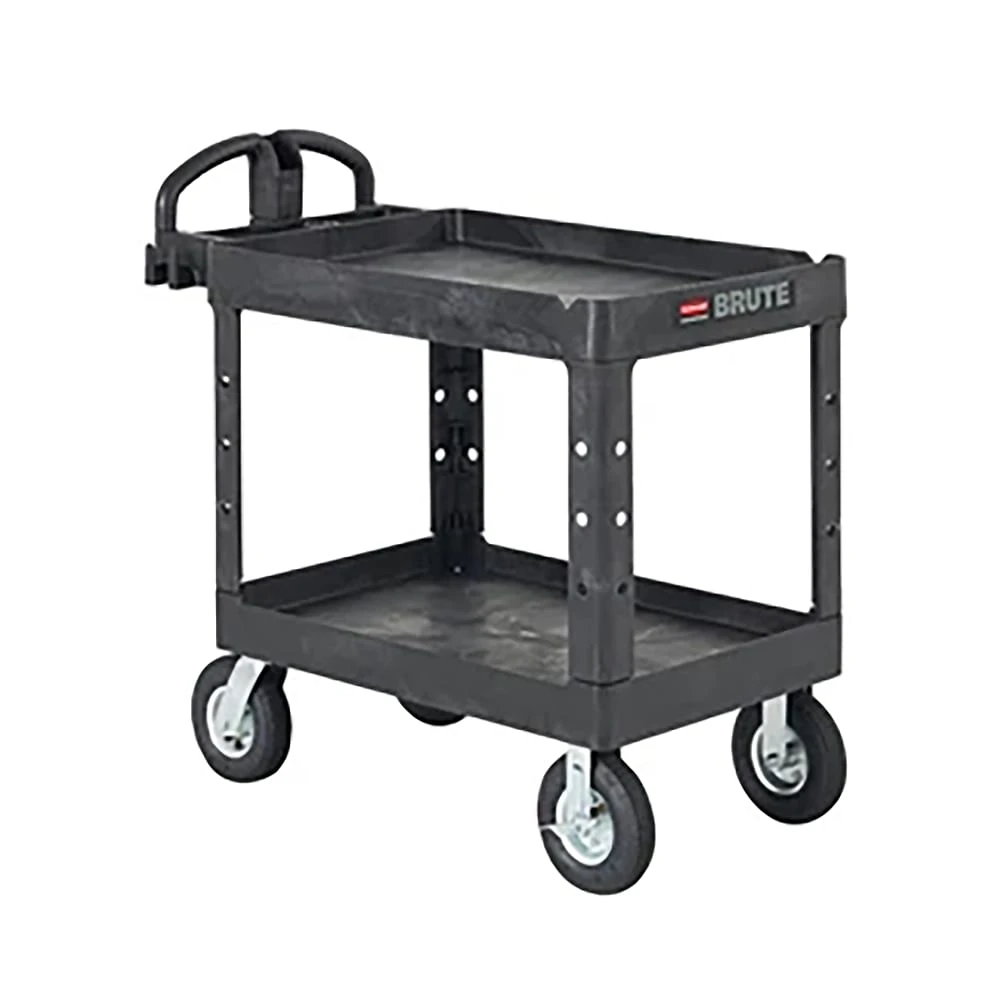 Rubbermaid FG452010BLA Black 2-Shelf Utility Cart W/ Pneumatic Casters 1 Rubbermaid FG452010BLA Black 2-Shelf Utility Cart W/ Pneumatic Casters