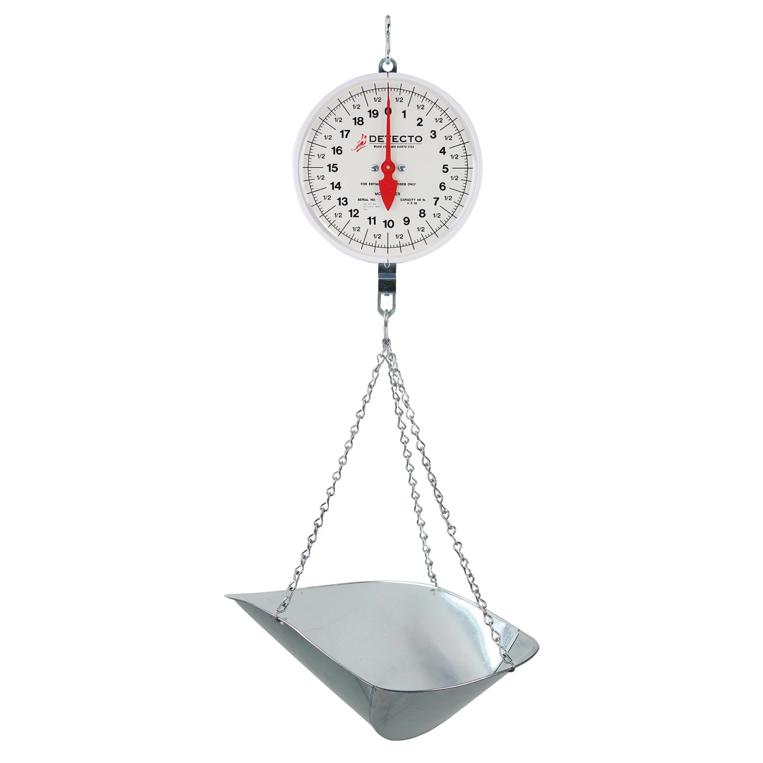 Detecto Scale MCS-40P 40 Lb Hanging Dial Scale With Scoop 1 Detecto Scale MCS-40P 40 Lb Hanging Dial Scale With Scoop