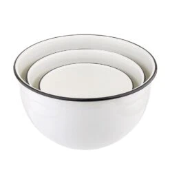TableCraft H80002 3-Pc. Enamel Coated White Mixing Bowl Set