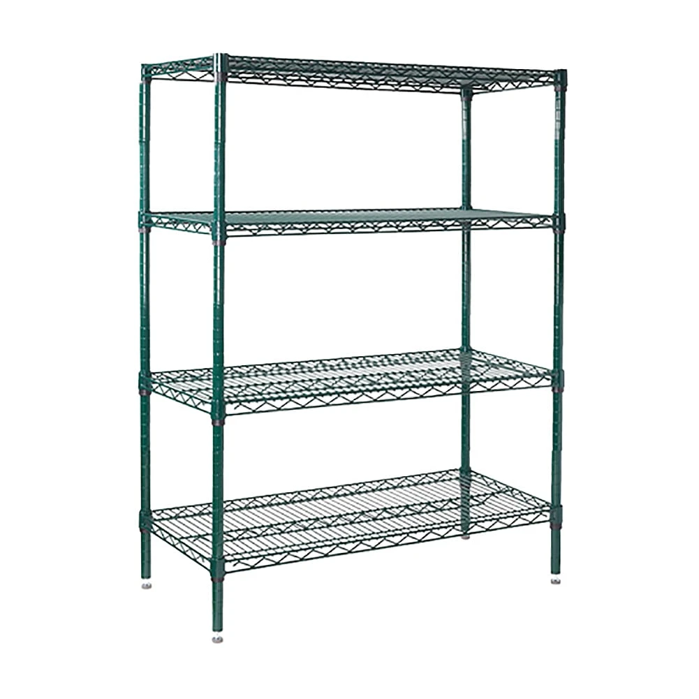 Winco VEXS-2448 Green Epoxy 24" X 48" X 72" 4 Tier Wire Shelving Set 1 Winco VEXS-2448 Green Epoxy 24" X 48" X 72" 4 Tier Wire Shelving Set
