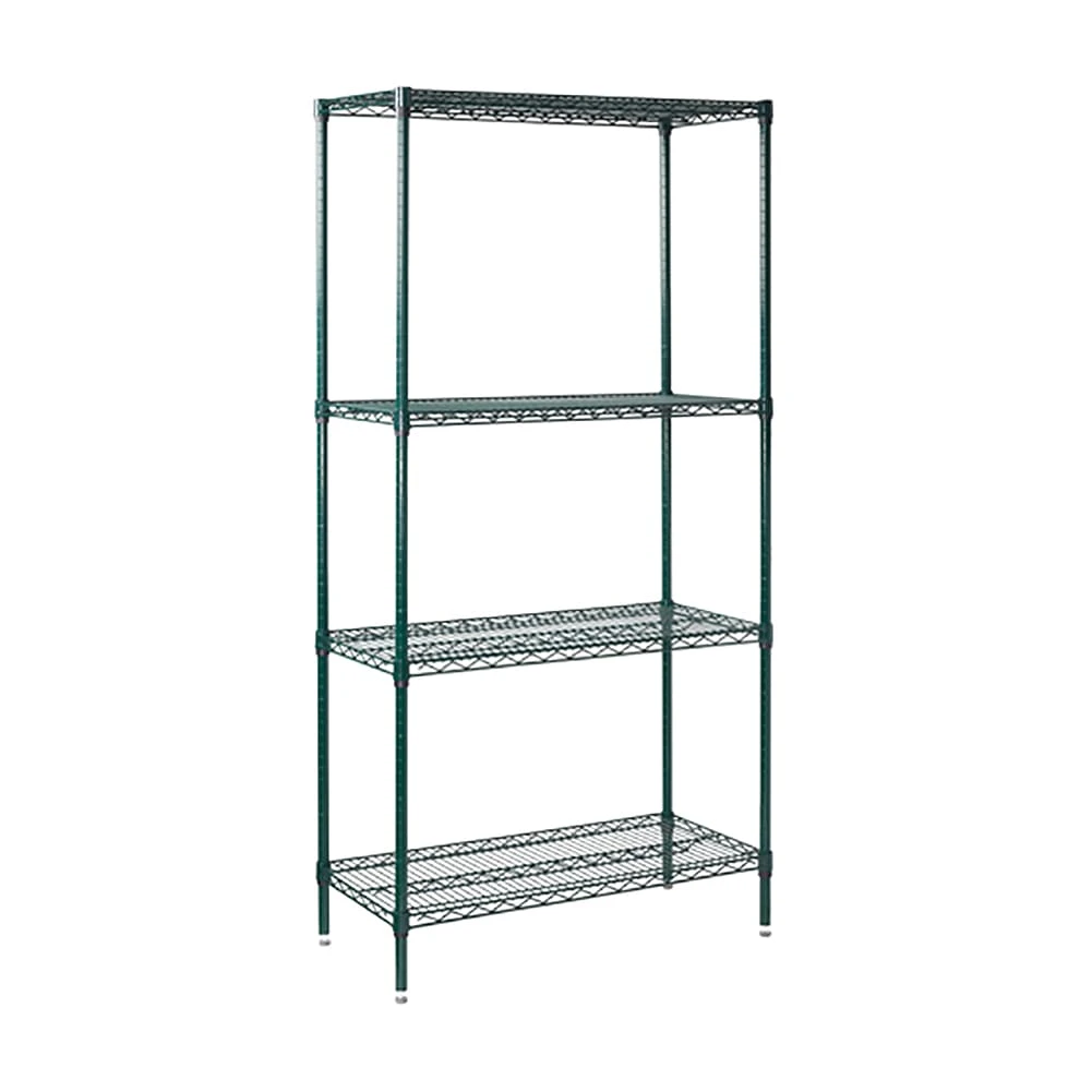 Winco VEXS-1848 Green Epoxy 18" X 48" X 72" 4 Tier Wire Shelving Set 1 Winco VEXS-1848 Green Epoxy 18" X 48" X 72" 4 Tier Wire Shelving Set
